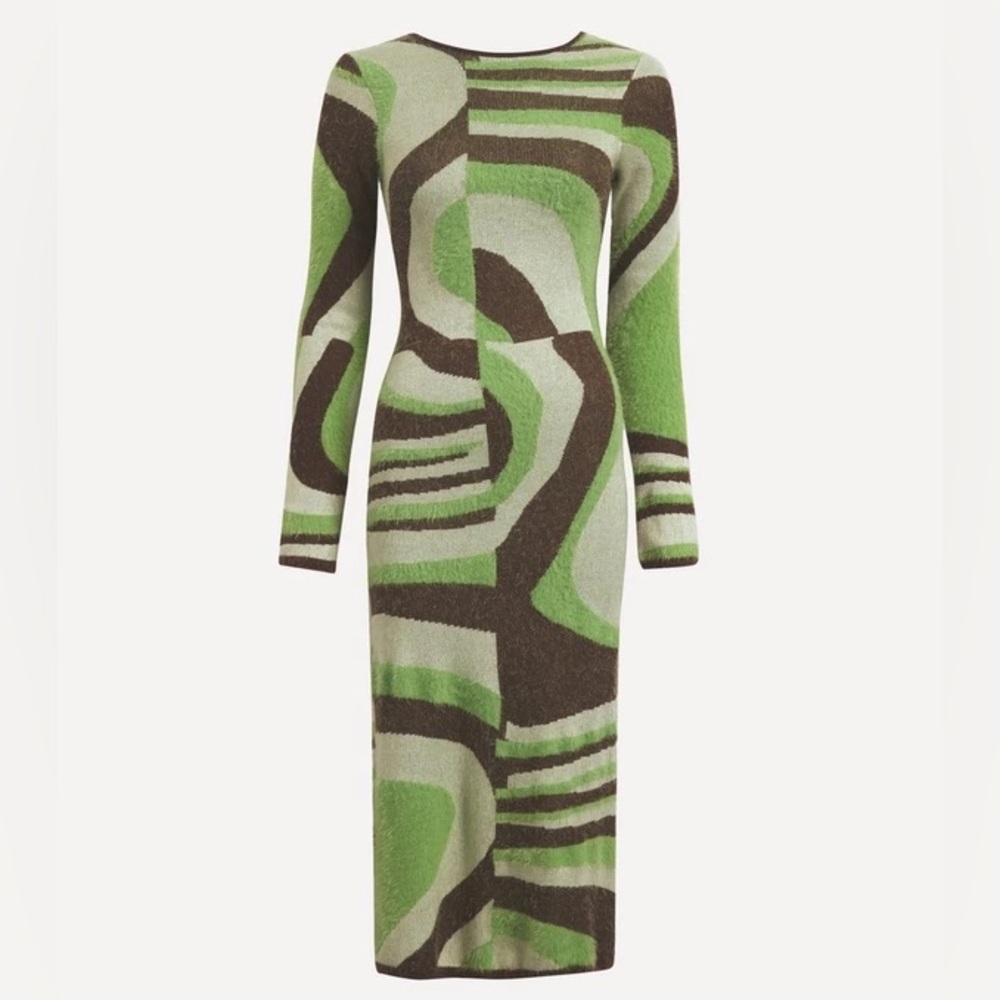 House of Sunny Green Brown Moon Land Cruise Hockney Dress NWT Size US 6
